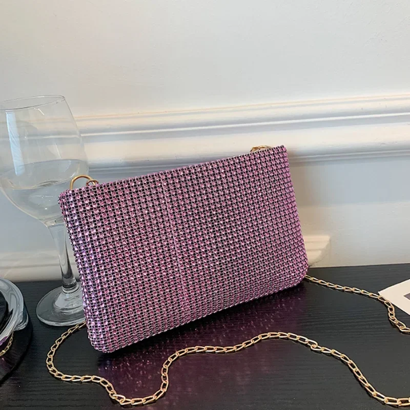 2023 Summer New Korean Women's Handbag Water Diamond Sparkling Small Square Bag Trendy One Shoulder Messenger Bag