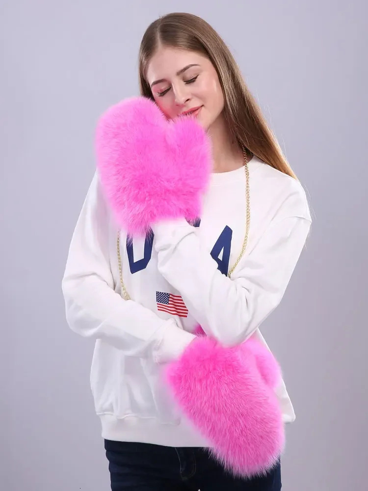 Winter Womens Natural Fox Fur Gloves Warm 100% Genuine Fox Fur Gloves for Girls Fashion Fox Fur Gloves 241106