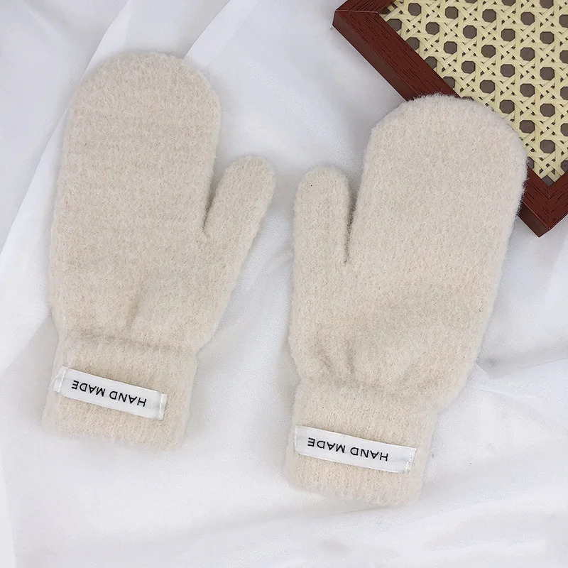 Korean solid color mens wool knitted gloves womens winter warm outdoor cycling full finger cold proof driving gloves S160 241107