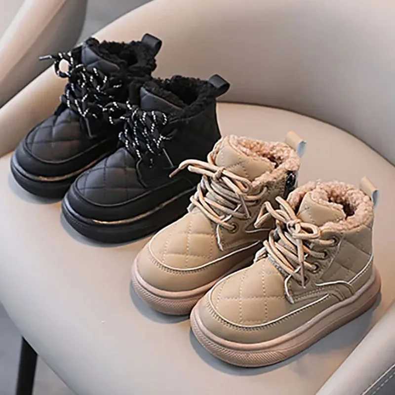2024 Trend Fashion Winter Boots For Girls Korean Sle PU Leather Childrens Snow Boots Thick Warm Plush Shoes For Kids Faux FurXJ241206