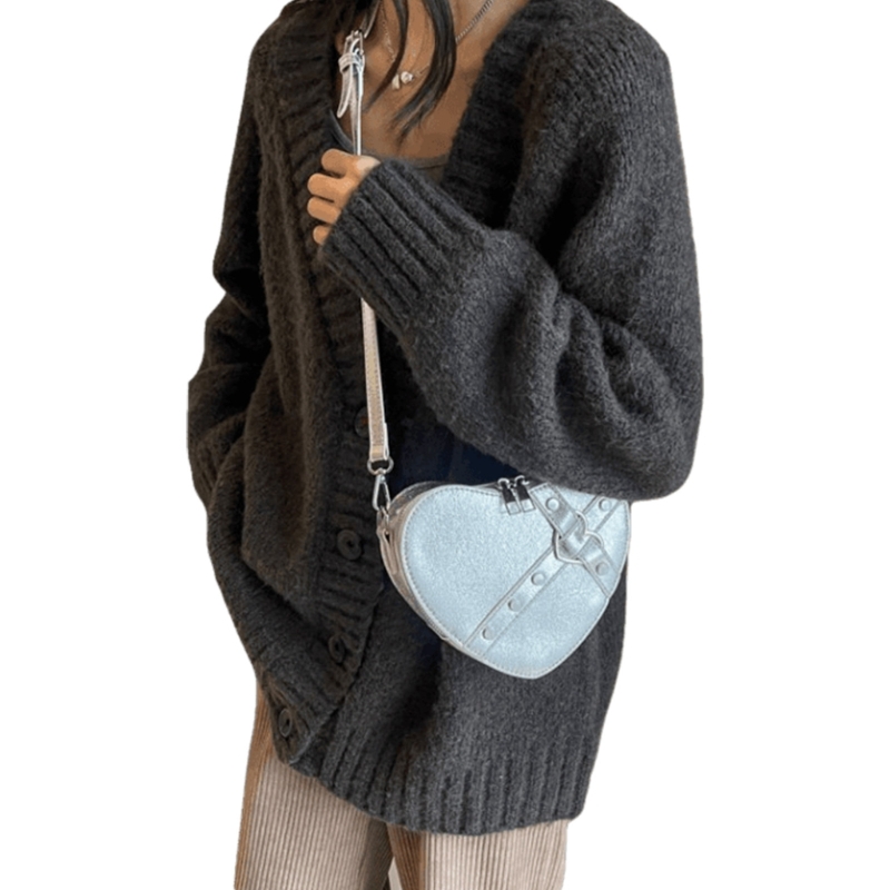Elegant Crossbody Bag with Trendy Heart Shaped Studs PU Leather Shoulder Bags