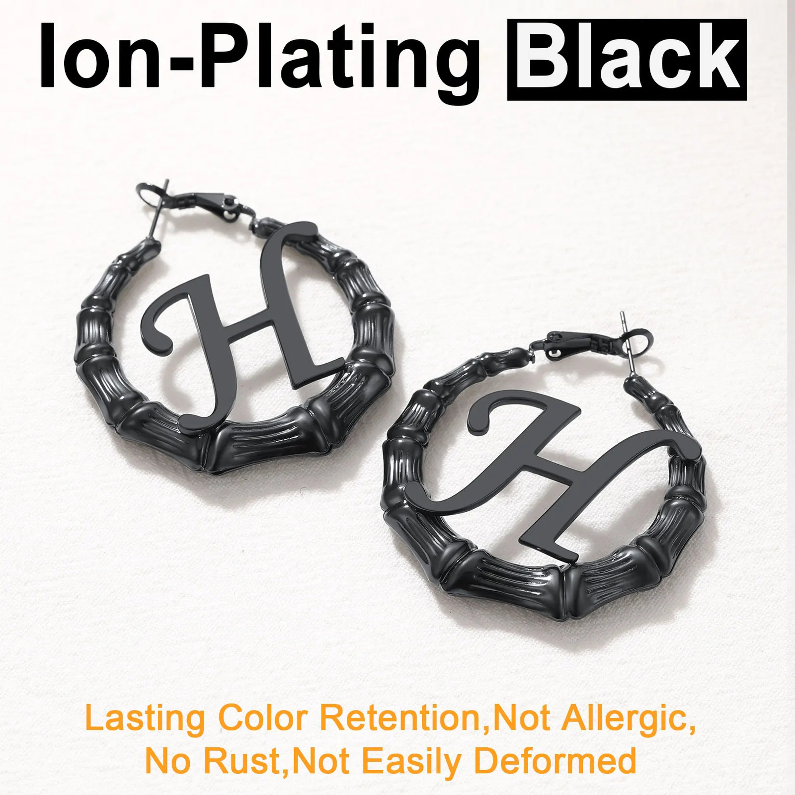 U7 large 40/60/70/80mm custom letter bamboo hoop earrings suitable for womens personalized name jewelry BFF girlfriend birthday gift 241106
