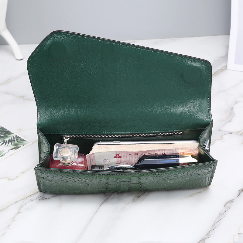 Authentic Crocodile Skin Women's Envelop Purse Genuine Real Alligator Leather Lady Phone Clutch Bag Female Cross Shoulder Bag