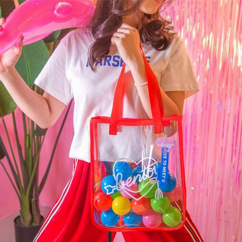 High quality Brand Summer Women Shoulder Bag Casual PVC Open Shopper Bag Fashion Cartoon Print Lucency Beach Handbag Feminina