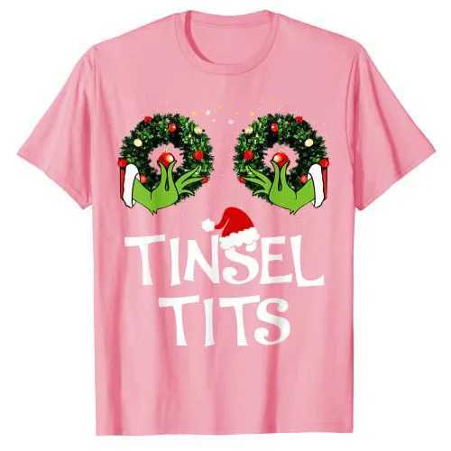 Jingle Balls Tinsel Tits Fun Matching Couple Chestnut T-shirt Christmas Pajamas Womens Christmas Gift Y2k Top BF GF Graphic T-shirt X241107