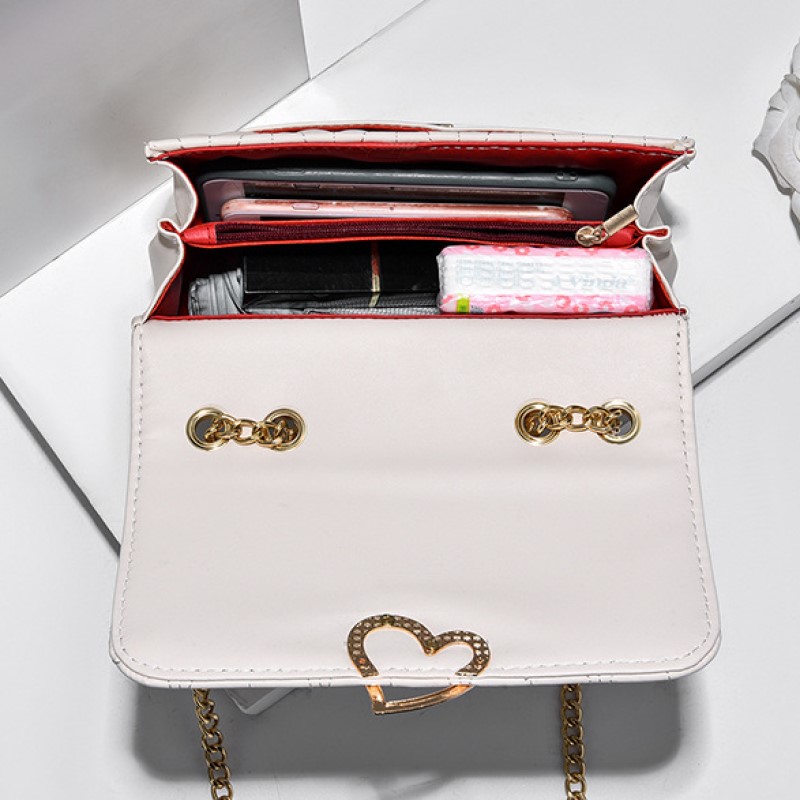 Women's Leather Premium Textured Chain Single Shoulder Handbag Small Square Bag Crossbody