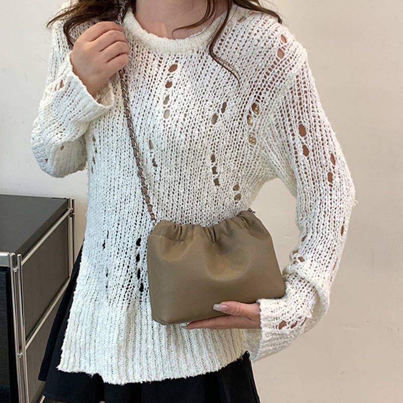 Popular Chain Underarm Bag Female Advanced Sense Cloud Fold Bag Female Bag PU Single Shoulder Crossbody Bag Gold Ball Chain