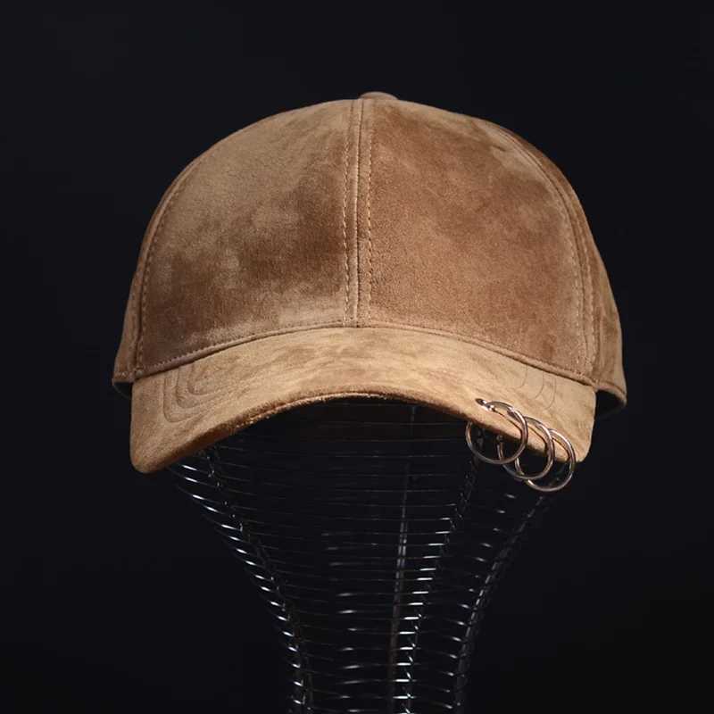 cks Suede Leather Cap For Men Winter Hat Male Cashmere Sheepskin Torus Decoration Bound n Y2k Baseball Caps Casual Black Gorras S241167