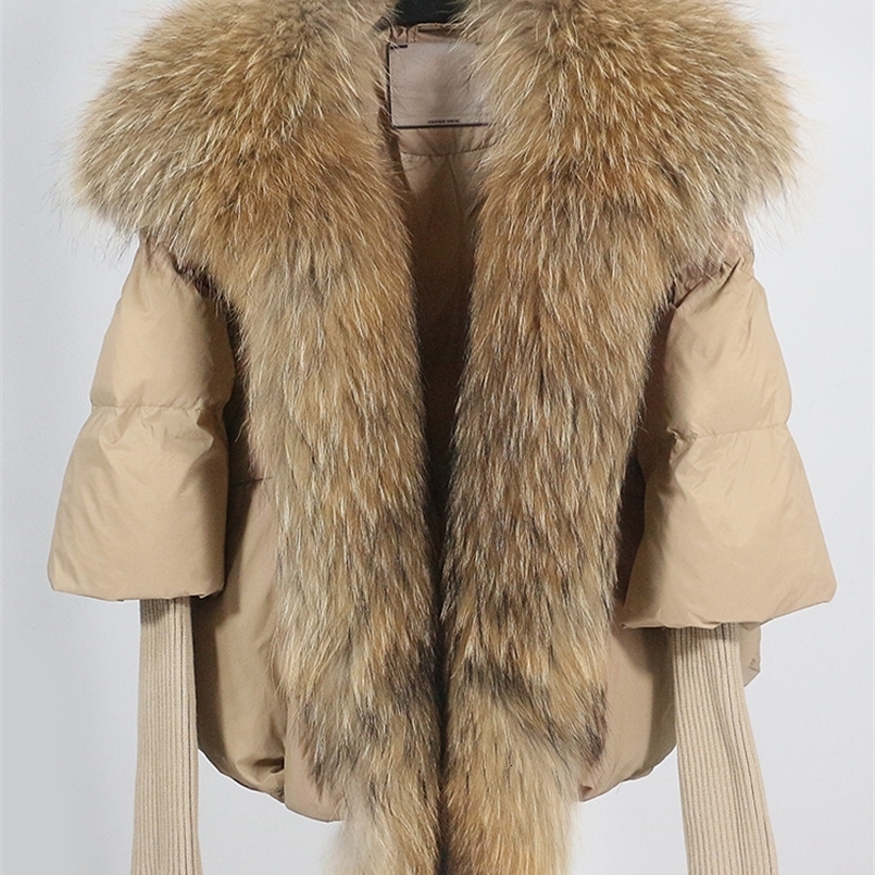 Loose natural genuine fox fur collar coat thick European fashion white duck down jacket winter womens warm 241106