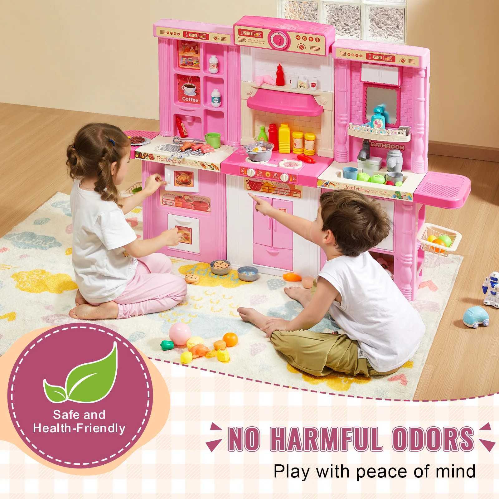 VEVOR Kitchen Cooking Toys for Kids 74 piece Chef Game Set with Sound and Light 3+Childrens Playhouse Kitchen Utensils X241107