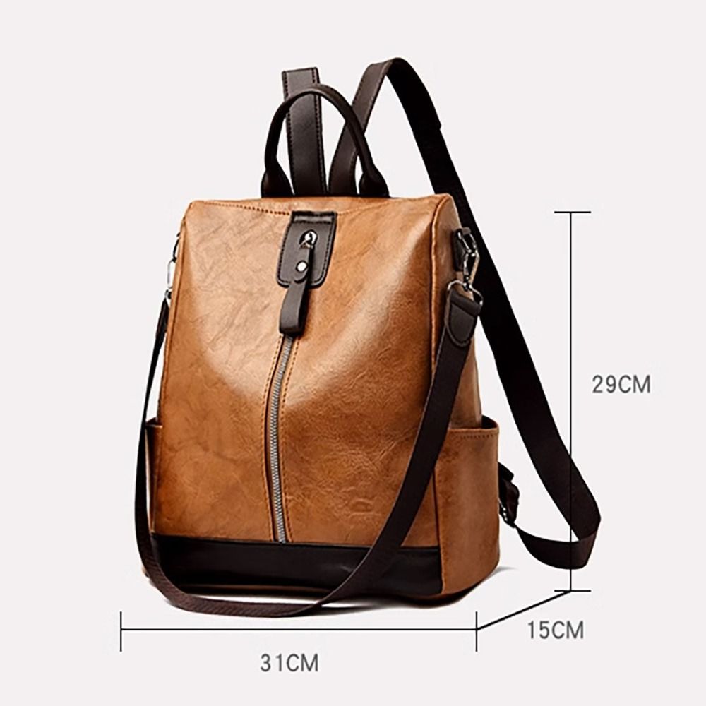 Vintage Shoulder Bags Fashion Large Capacity Pu Leather Student Knapsack Solid Color Scratch Resistant Travel Backpack Student