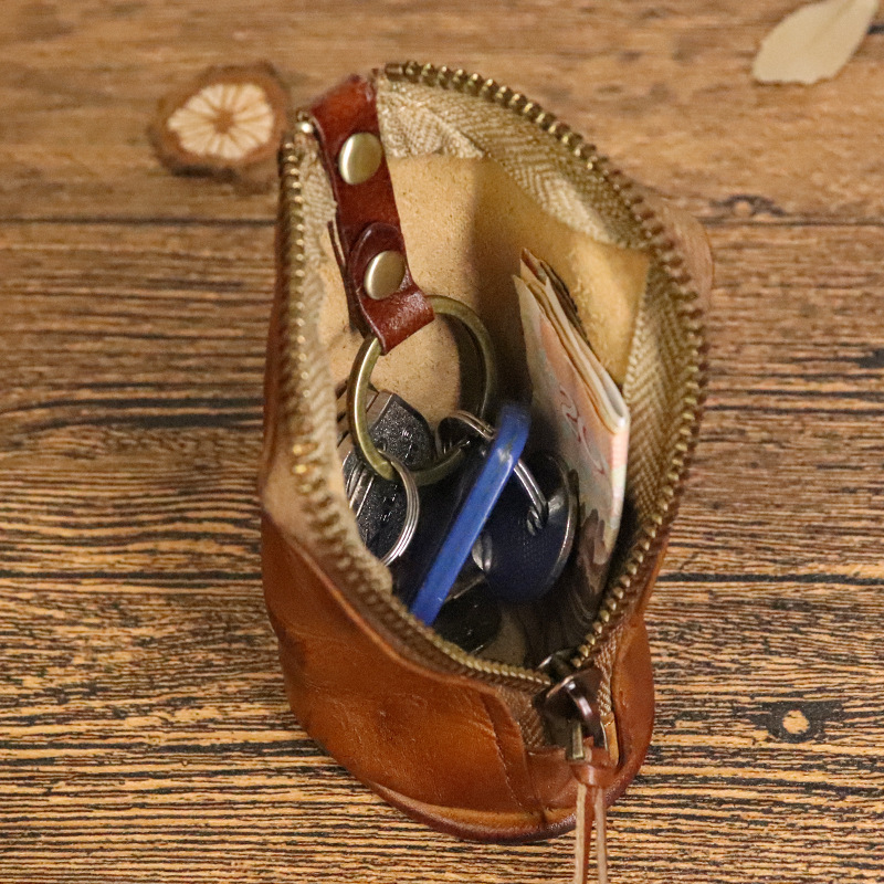 Zipper Cowhide Key Bag Genuine Leather Zipper Keychain Wallet Men Women Auto Car Key Holder For Keys Zipper Key Cover Coin Purse