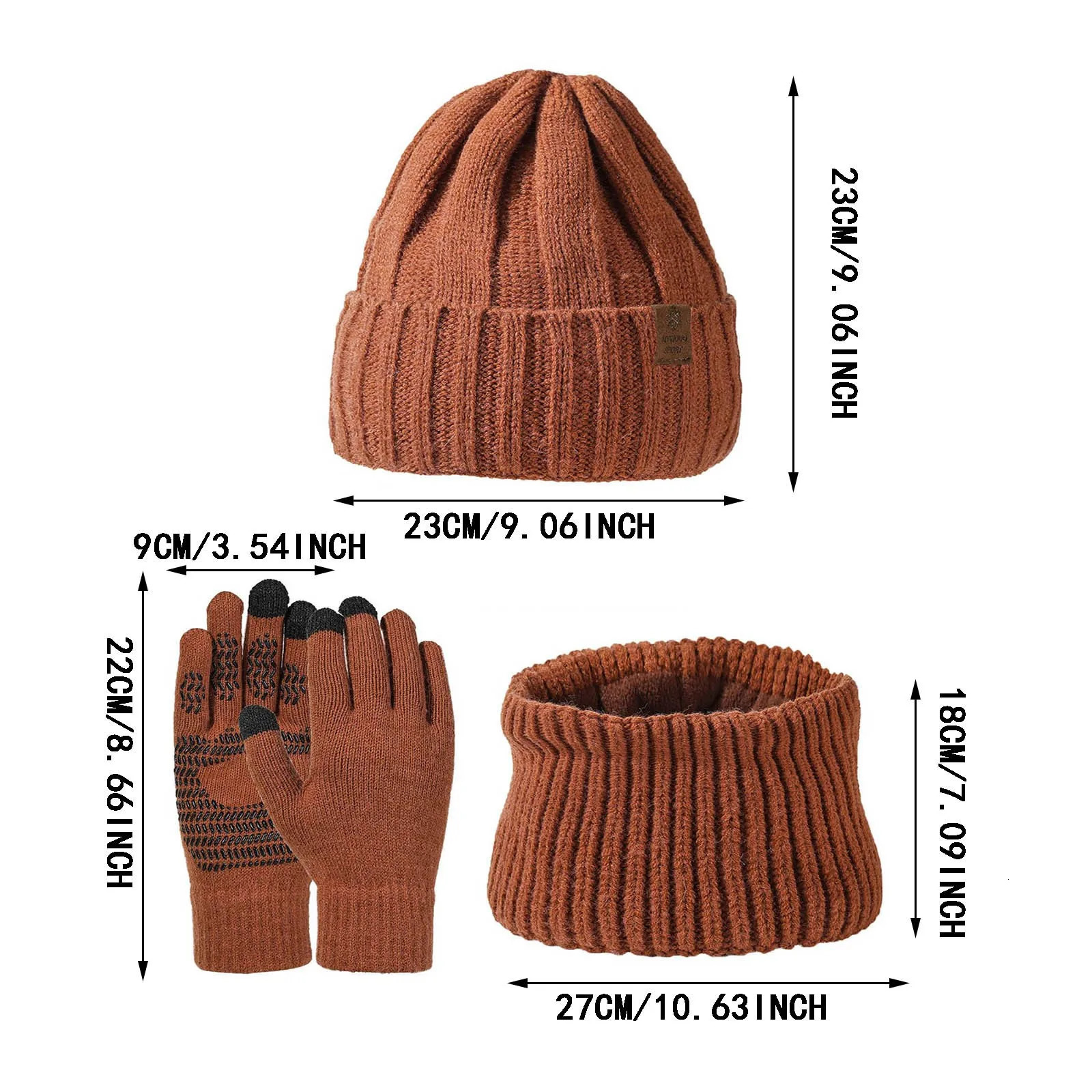 Fashion Beanie hat scarf and gloves three piece set for womens warm knitted hat winter thick solid mens scarf hat set 241107