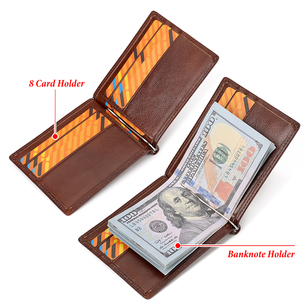 Ultra-thin Men's Money Clip Wallet Vintage Genuine Leather Bifold Card Holder Purse Mini High Quality Male Money Purse Cartera