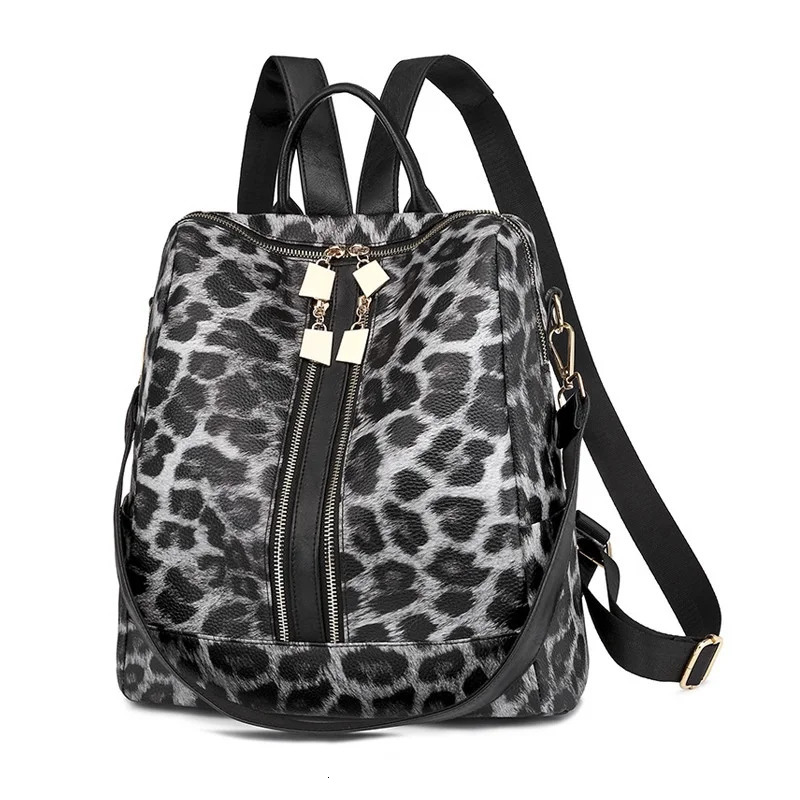 Womens large capacity backpack wallet fashionable leopard print multi zipper travel bag detachable shoulder strap shoulder bag 241106