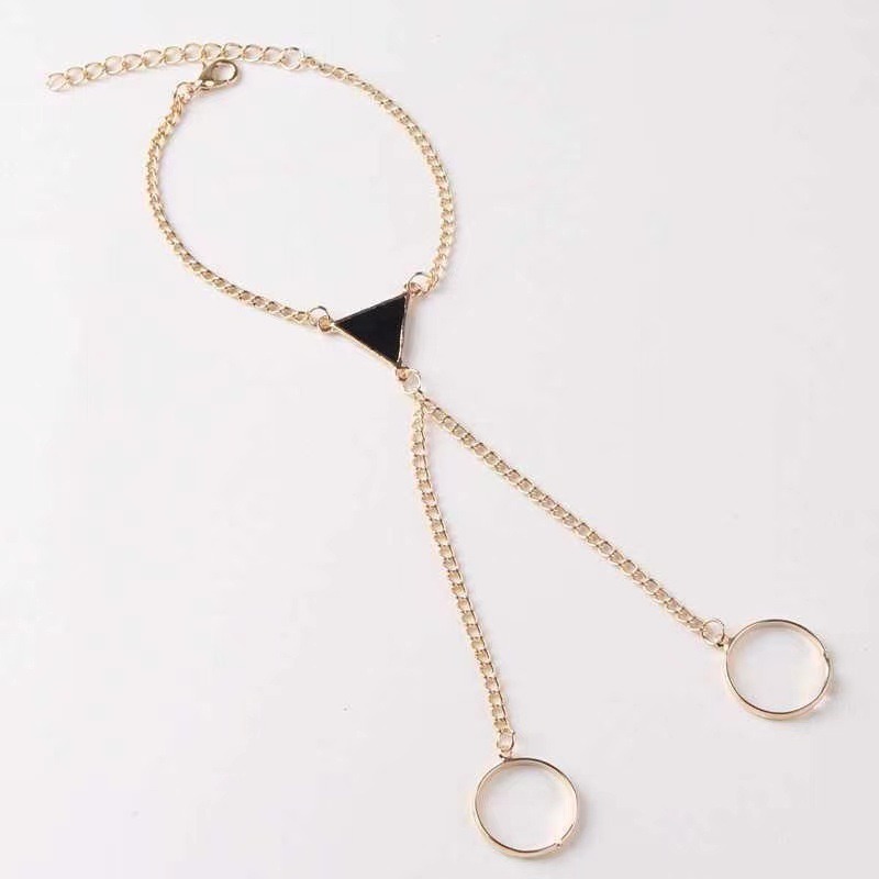 European and American Retro Triangle One-piece Bracelet Ring Cross-border Fashion Minimalist Geometric Back Chain Alloy Jewelry