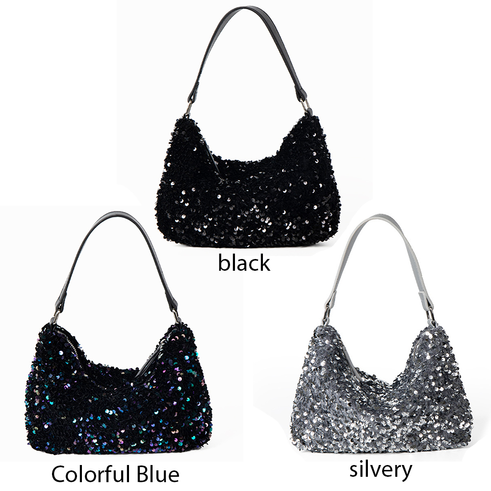 Women Elegant Shoulder Bag Versatile Sequins Glitter Clutch Purse Evening Armpit Purse Female Dating Bag