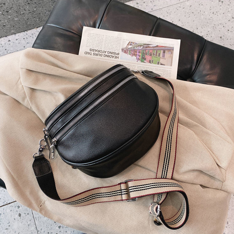 Simple Style Women Shoulder Bags Large Capacity Saddle Crossbody Bag Purse Black PU Leather Female Handbag Clutch Packs