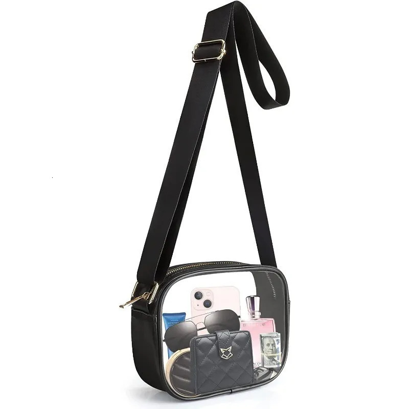 Transparent PVC cross shaped bag fashionable casual waterproof womens shoulder bag simple phone key bag square bag 241106