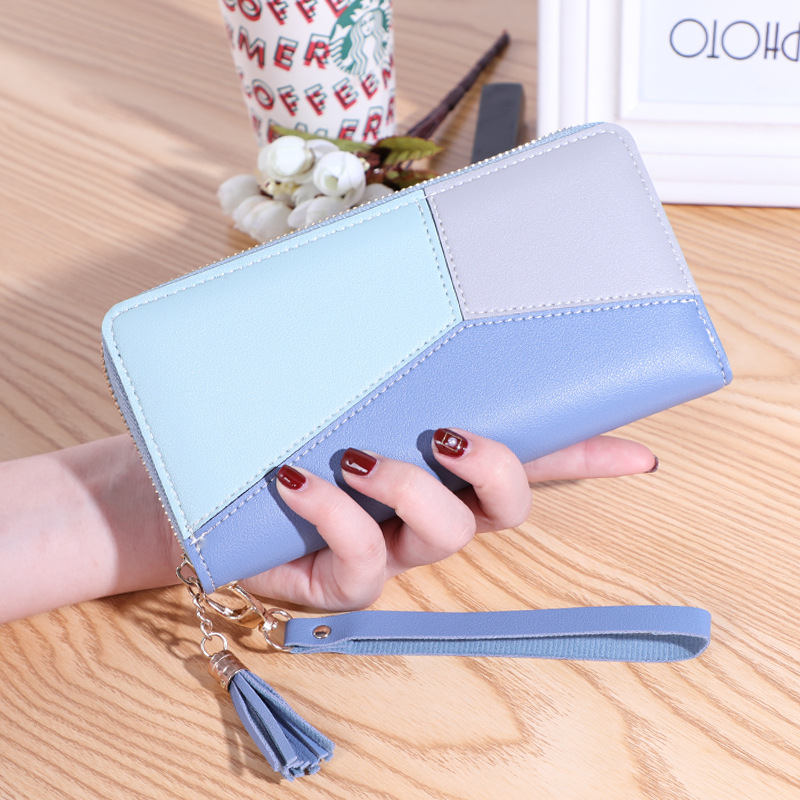 Women Large Capacity Wallet Long Zipper Durable Purse Hundred Literary Simple Splicing Clutch Bag