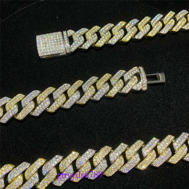 14mm Two Tone Vvs Necklace Sterg Sier Hip Hop Jewelry Moissanite Dia Cuban k Chain