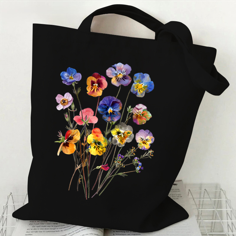 Boho Wildflowers Pattern Retro Graphics Canvas Tote Bag Reusable Shopper Bag for Women Purses and Handbags Shopping Cloth Bag