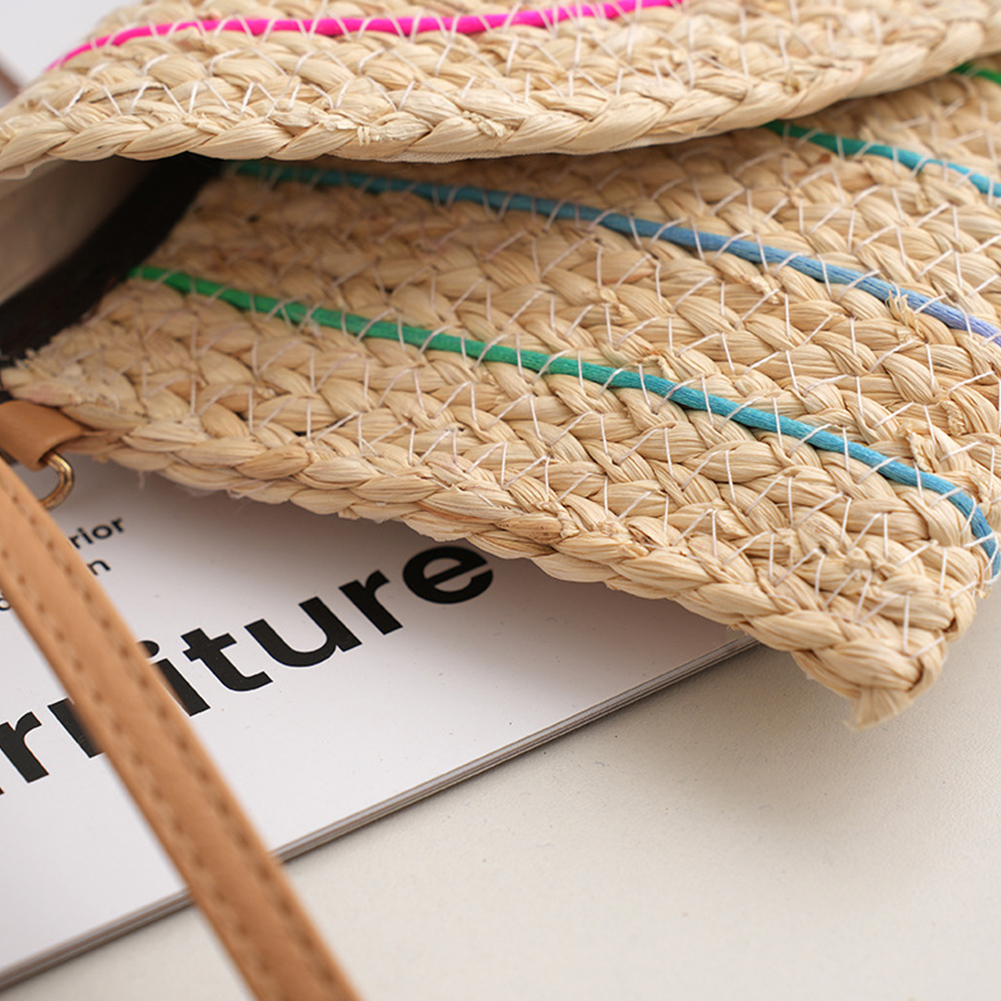 Woven Holiday Travel Handbag with Adjustable Strap Underarm Bag Flap Summer Beach Envelope Wallet Straw Bag for Women and Girls