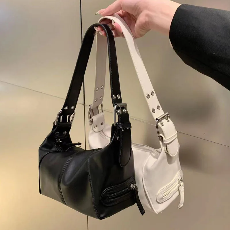 Underarm Bag Women's Bag Cool Drag Style Single Shoulder Underarm Stick Bag Niche Design Leather Zipper Single Shoulder Handbag