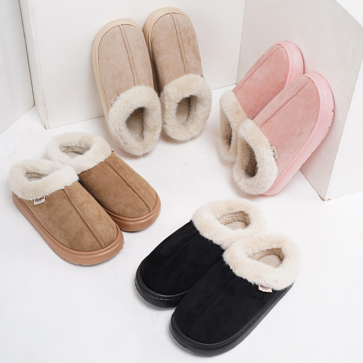 Men's and Women's Wool Mouth Home Anti Slip Warm Cotton Slippers.