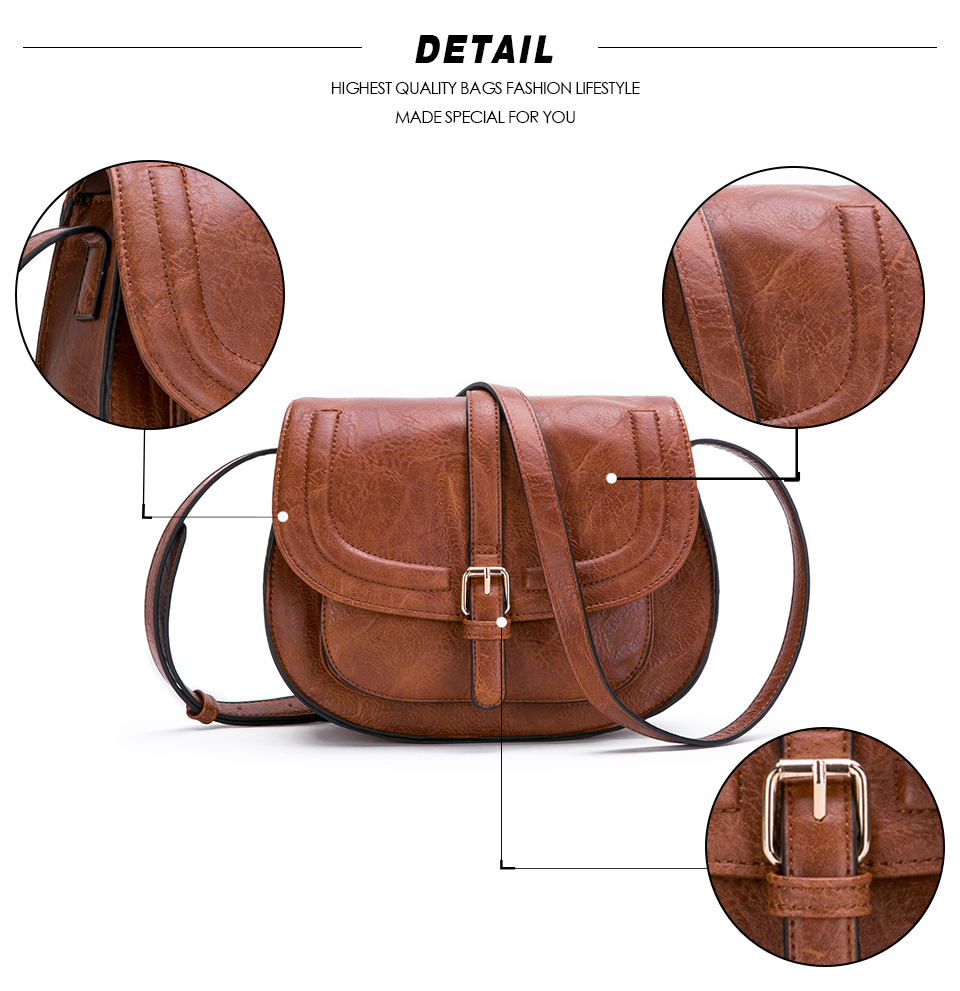 AFKOMST Luxury Woman Shoulder Bag Stylish PU Leather Retro Saddle Bag Multifunctional Casual Female Crossbody Messenger Bag