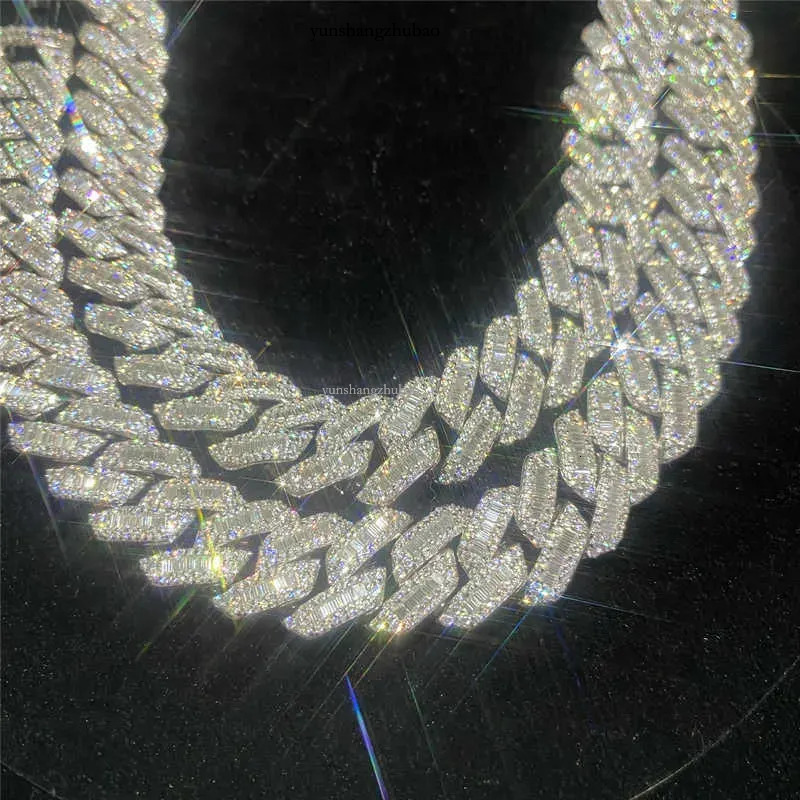 Iced Out Chains Hip Hop Jewelry Dia Men Gold Necklace Sier Fully VVS Moissanite Baguette Cuban k Chain 20mm