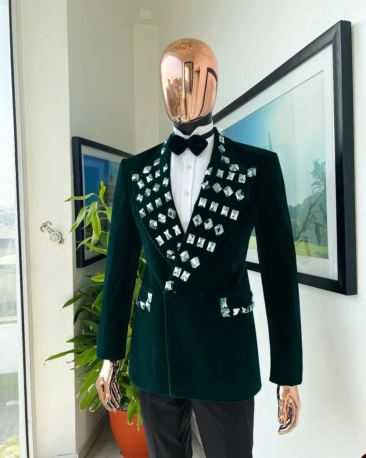 Sparkly Beaded Diamond Suits Men For Wedding Double Breasted Jacket Pants Suits 2 Pieces Groom Tuxedos Tailored Madse Male Clothing