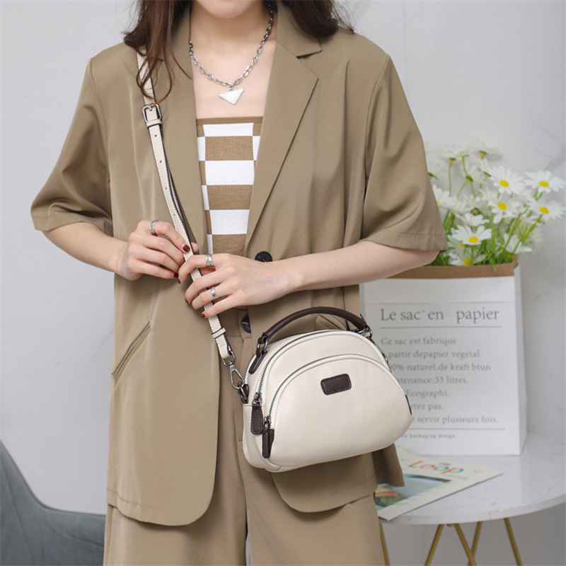 Two Straps, Women's Genuine Leather Shoulder Bag High Quality, Multiple Compartments, Ladies' Commuting Crossbody Small Bag