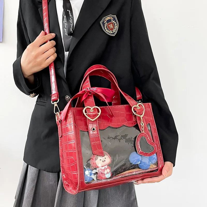 JIAERDI Gothic Heart shaped Mini Handbag for Womens Japan Transparent Lolita Handbag for Womens Fairy Core Red Messenger Bag 241106