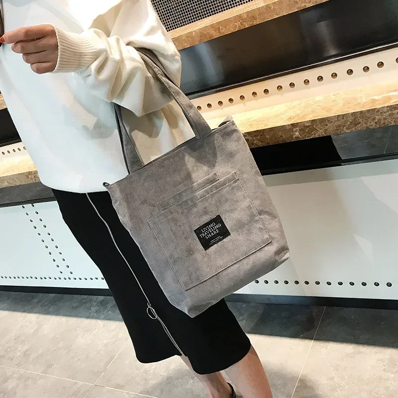Women Canvas Bag New Design Zipper Shoulder Bag Female Reusable Large Capacity Shopper Tote Ladies Eco Cloth Shopping Bags