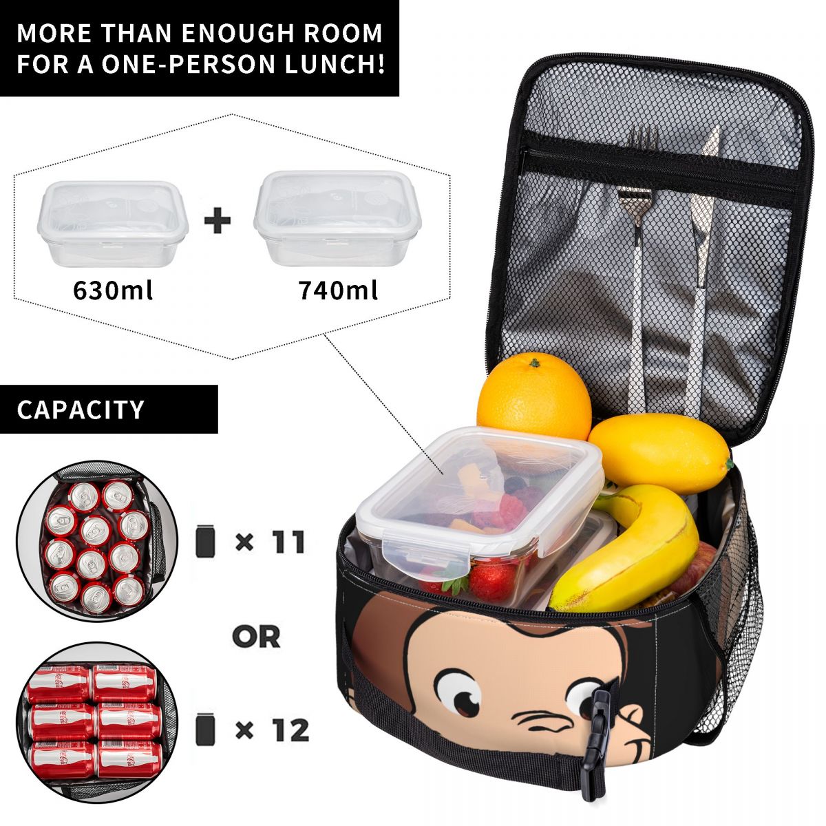 Curious George Books Thermal Insulated Lunch Bags Women Brown Monkey Portable Lunch Tote for School Outdoor Storage Food Box