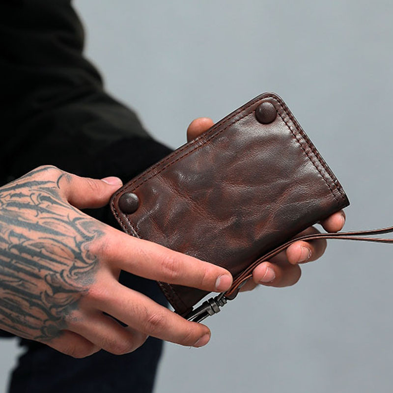 AETOO Handmade purse men's short vertical leather retro money clip female youth Japanese and Korean plant tanned lambskin to do