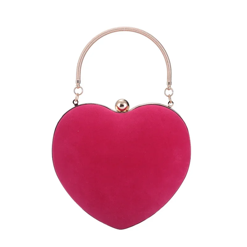 Red Heart Design Women Clutch Small Diamonds Golden Velvet Evening Bags Party Wedding Handbags Purse for Female Purses