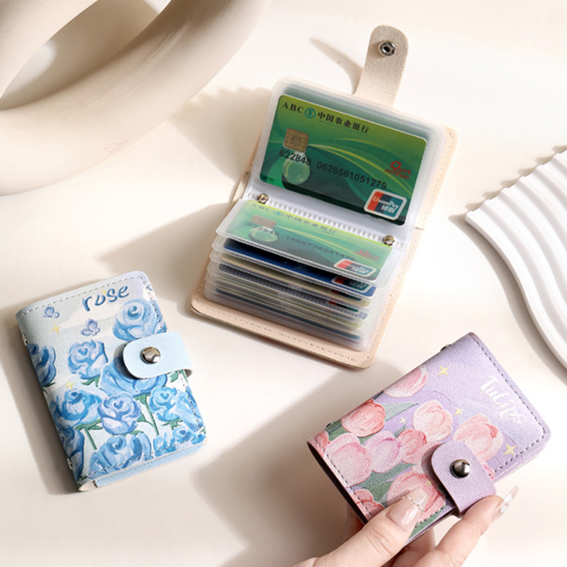 Large Capacity Retro Oil Painting Card Storage Bag For Women Multi-card Slot Driving License Clip Card Slot Coin Purse Compact