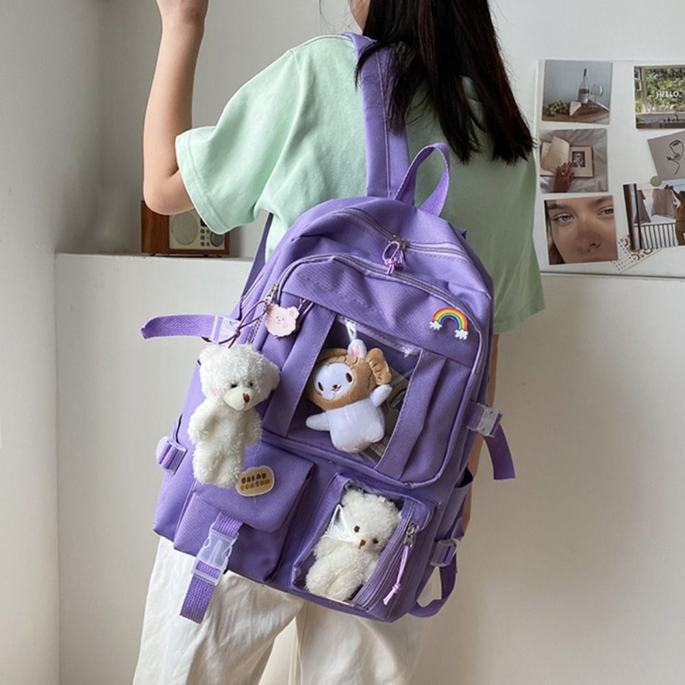 Girls Boys Travel Backbag College Bag Teenage Nylon Book Bag Large Capacity College Backpack Fashion Students School Bag