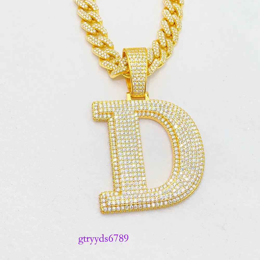 A-Z Sterg Sier Shiny Moissanite Letter Pendant with 3mm 24inch Rope Chain Jewelry for Men Women Nice Gift