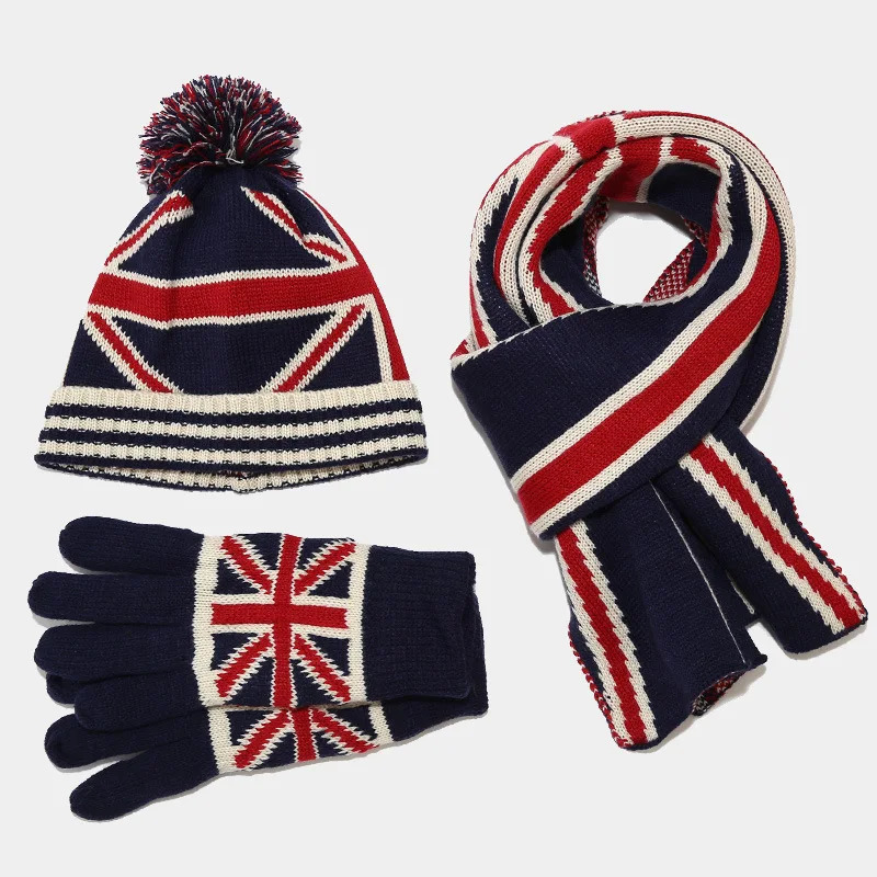 mature rice shaped national flag scarf gloves three piece set winter outdoor warm hat set bufanda invierno mujer 241107
