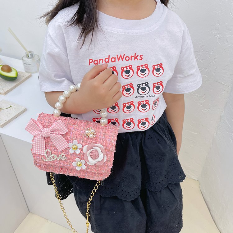 New Korean Style Pearl Kid's Handbag Bow Princess Shoulder Messenger Bag Accessories Parent-Child Bag