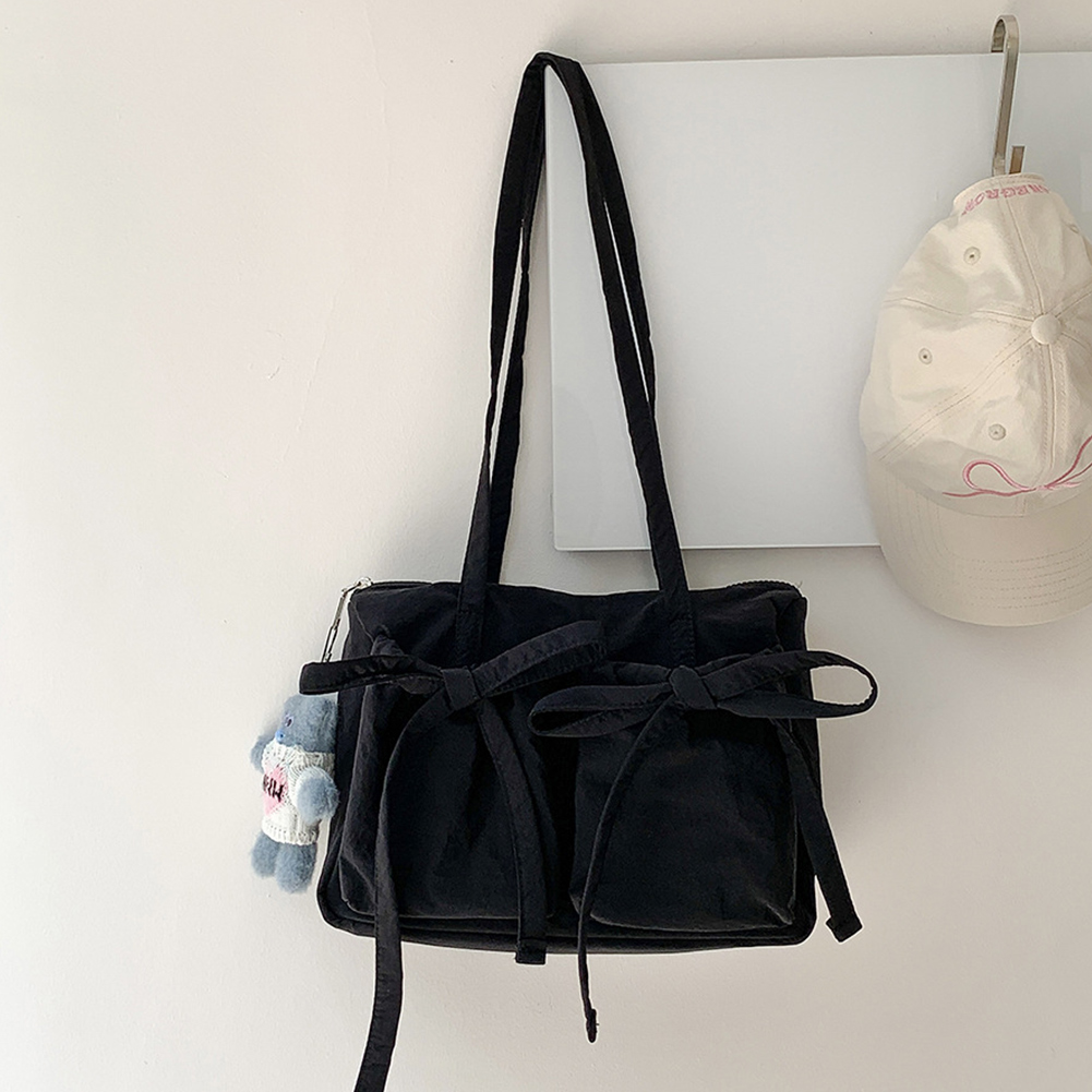 Women Casual Tote Handbag Zipper Closure Simple Shopping Bag Solid Color Nylon Grocery Purse Girls Outdoor Daily Bag