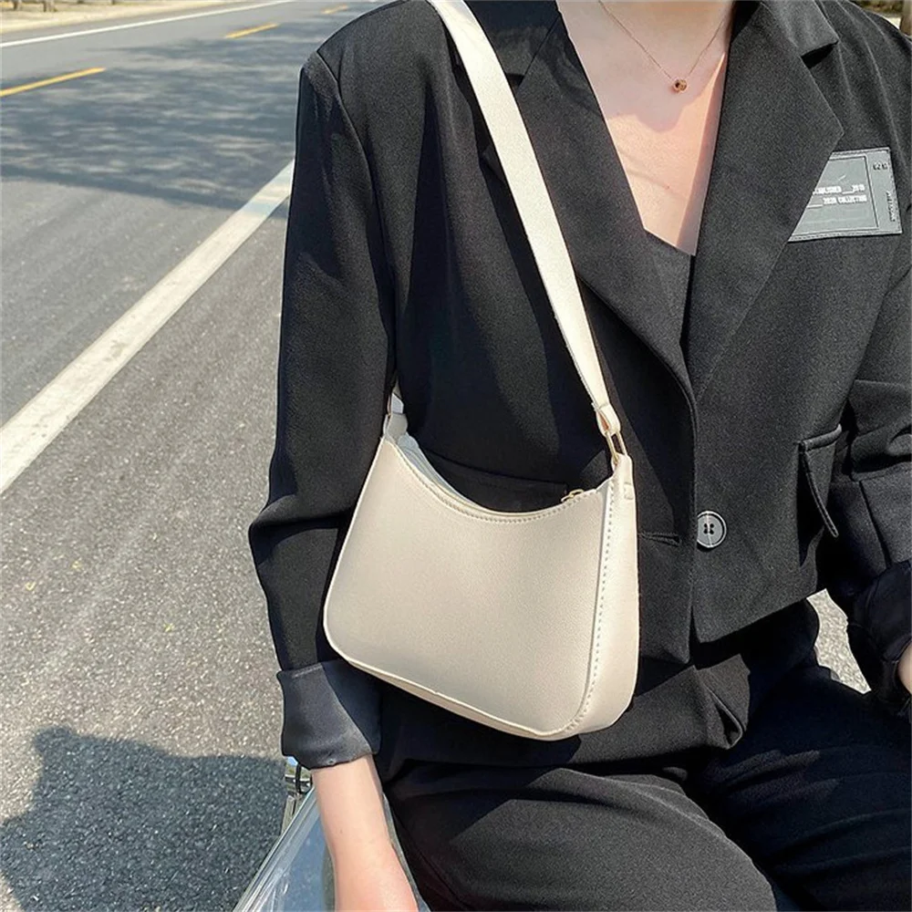 Womens Fashion Handbags Retro Solid Color PU Leather Shoulder Underarm Bag Casual Hobos Simple Design Handbags