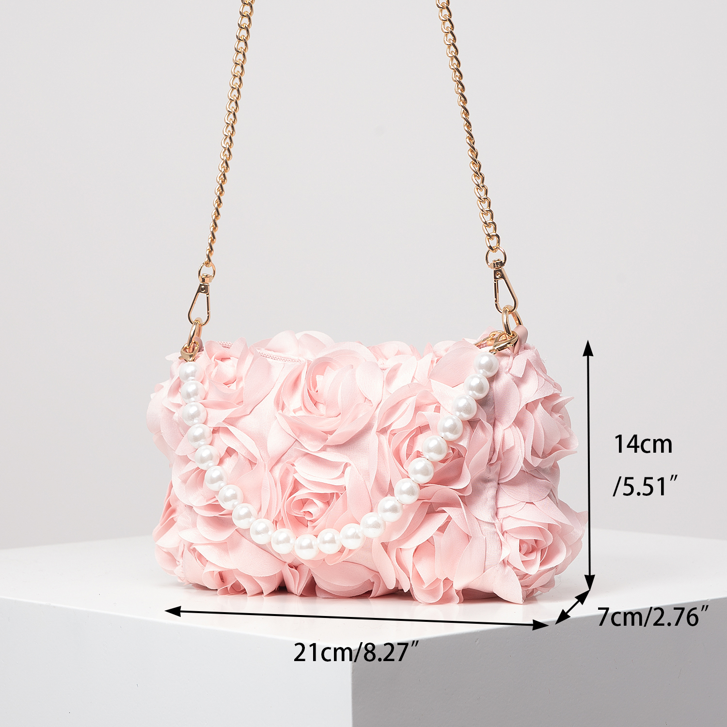 Elegant Rose Banquet Fake Pearl Handbag Metal Chain Designer Crossbody Bridal Bag