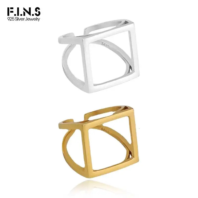 F. I.N.S Customized Minimum Thin Hollow Square S925 Pure Silver Open Ring Simple Geometric Line Wedding Exquisite Jewelry 241106