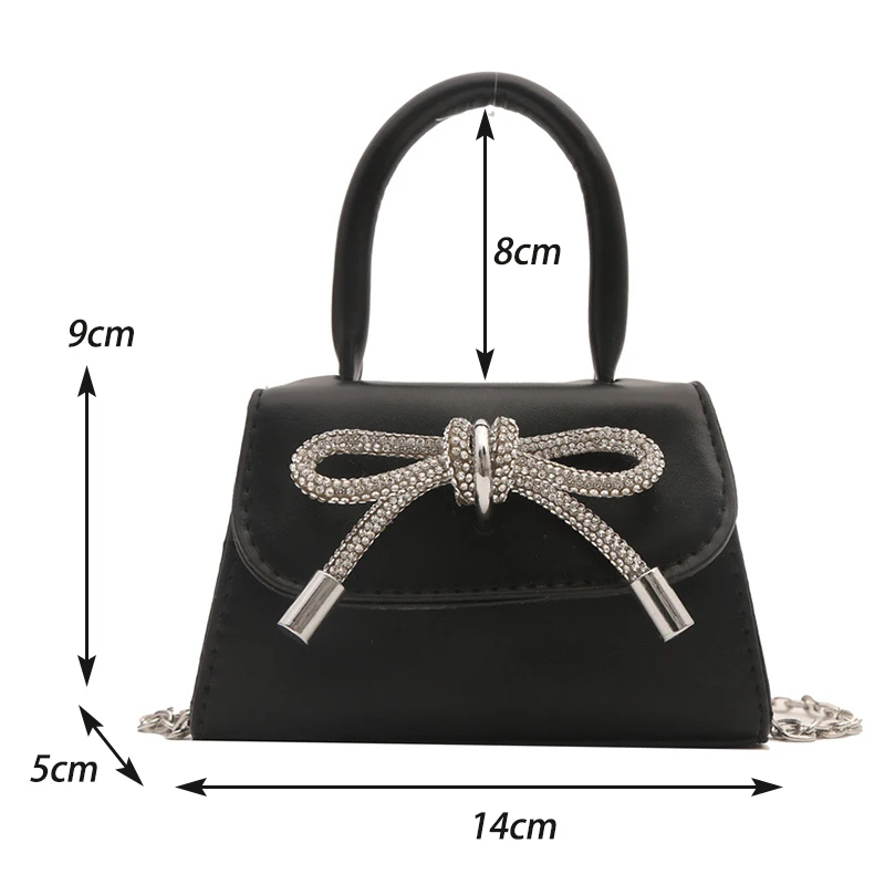 Bow Design Solid Color Mini Shoulder Bag PU Leather Flap Crossbody Bags for Women 2024 Fashion Female Chain Purse and Handbags