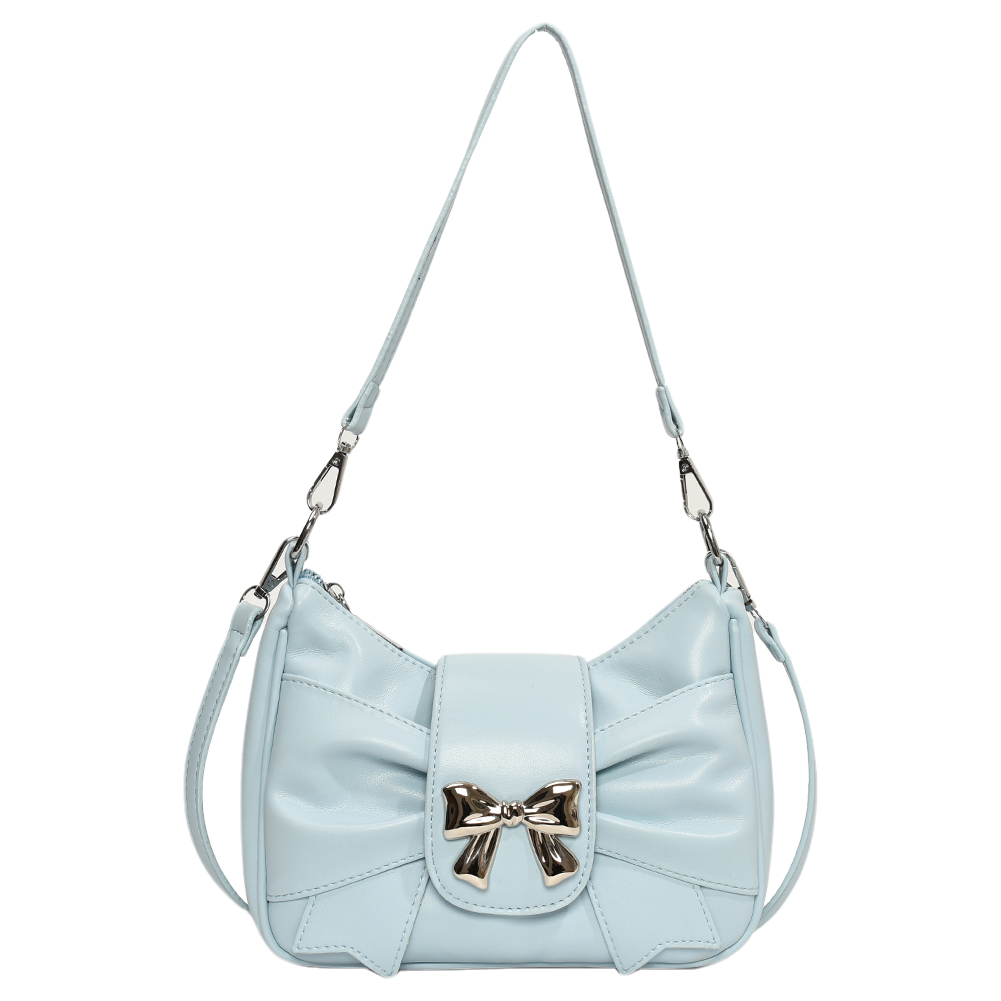 Sweet Bow Ladies Handbag PU Leather Casual Shoulder Purse with Adjustable Strap Mini Tote Bag with Zipper Closure Underarm Bag