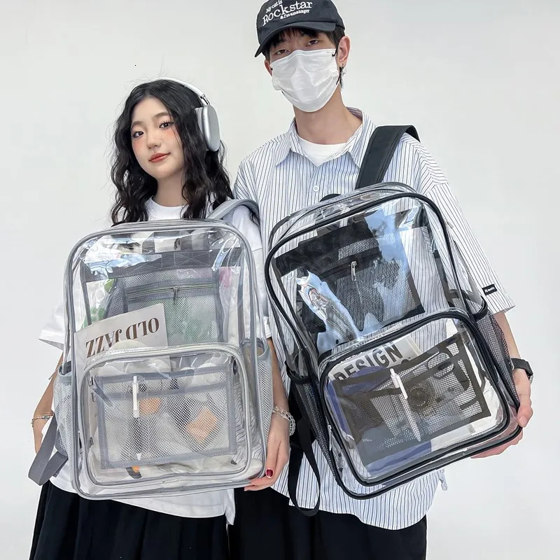 Womens large capacity transparent waterproof university backpack fashionable mens laptop school bag leisure travel aesthetic backpack 241106